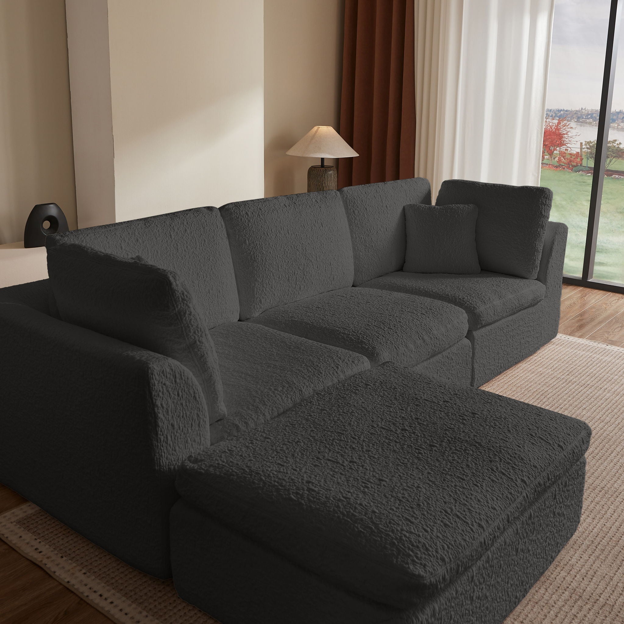 Cloud Sectional Couch, Convertible With Ottoman, 3 Seater Modular Design