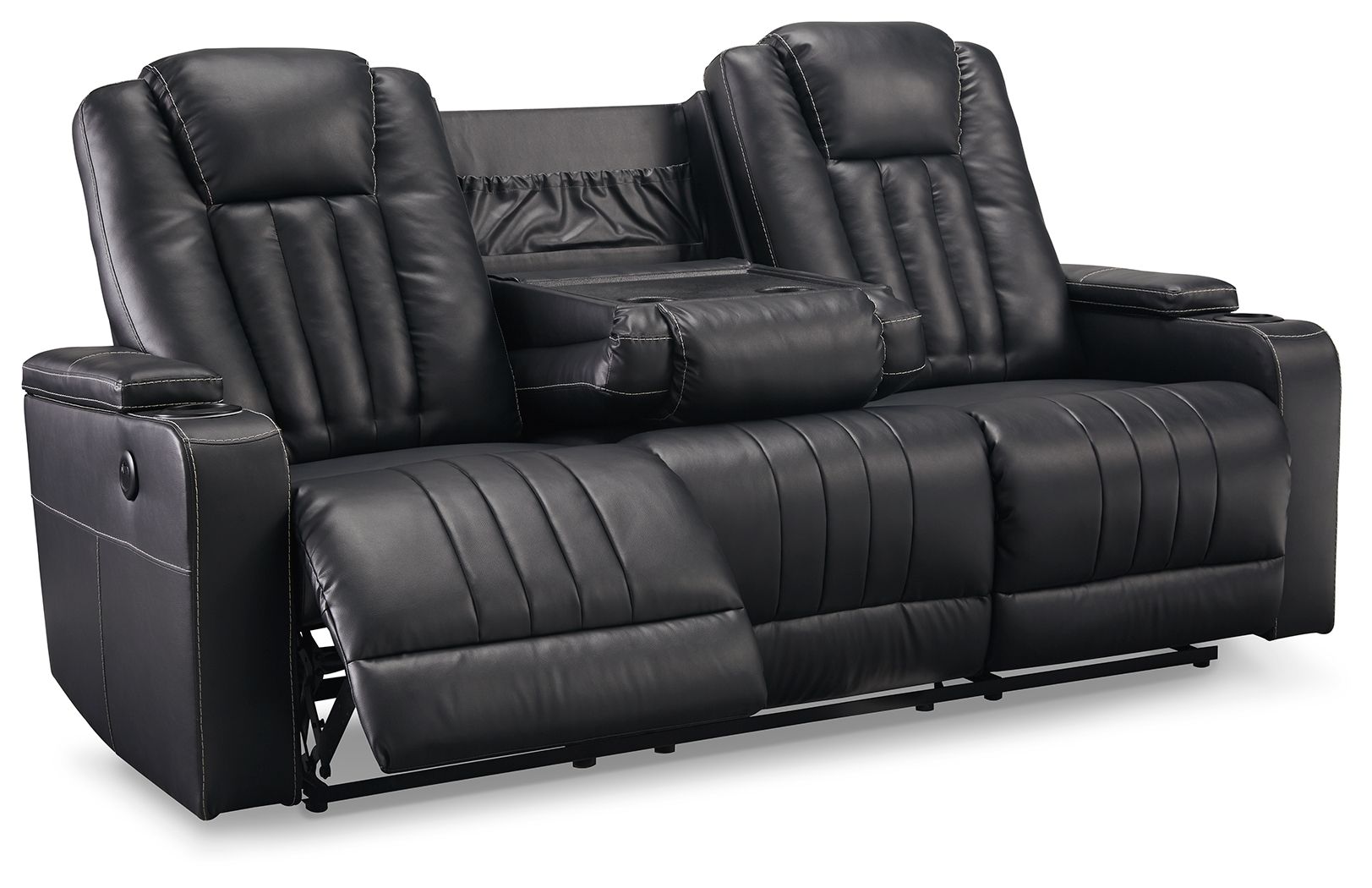 Signature Design by Ashley® Center Point - Black - Rec Sofa W/Drop Down Table | Meri Furniture