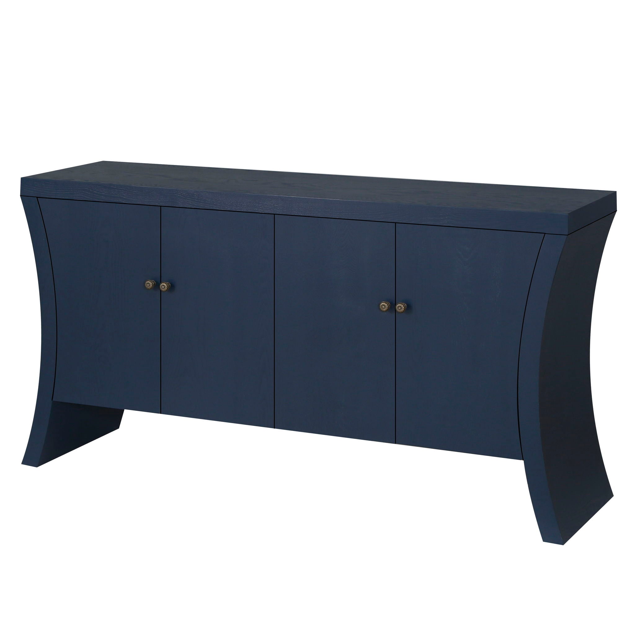 Refined Industrial 4 Door Credenza With Arc Legs & Bronze Clasps