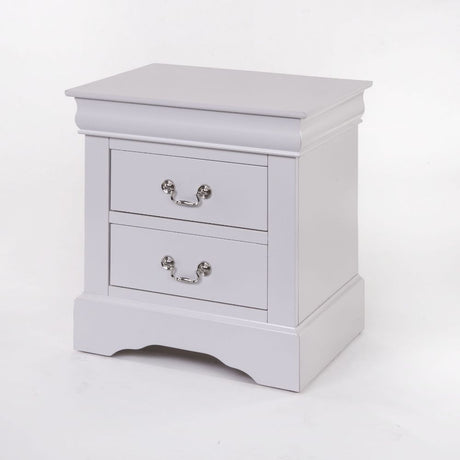 It has two drawers with center metal glide and brushed nickel metal handle. Offers you plentiful storage with spacious drawers