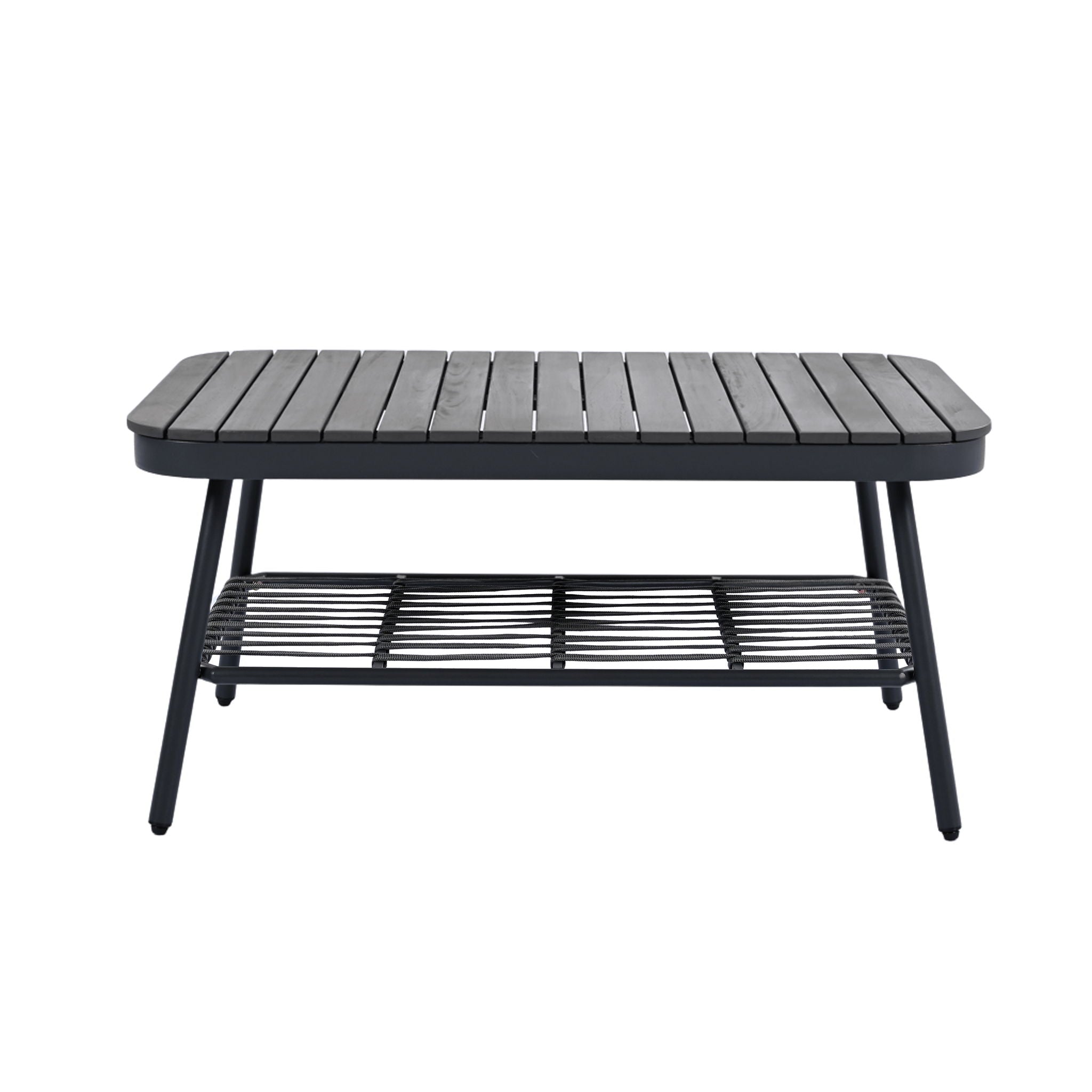 4 Piece Outdoor Patio Furniture Set, Metal Chairs With Woven Rope U Shaped Backrest