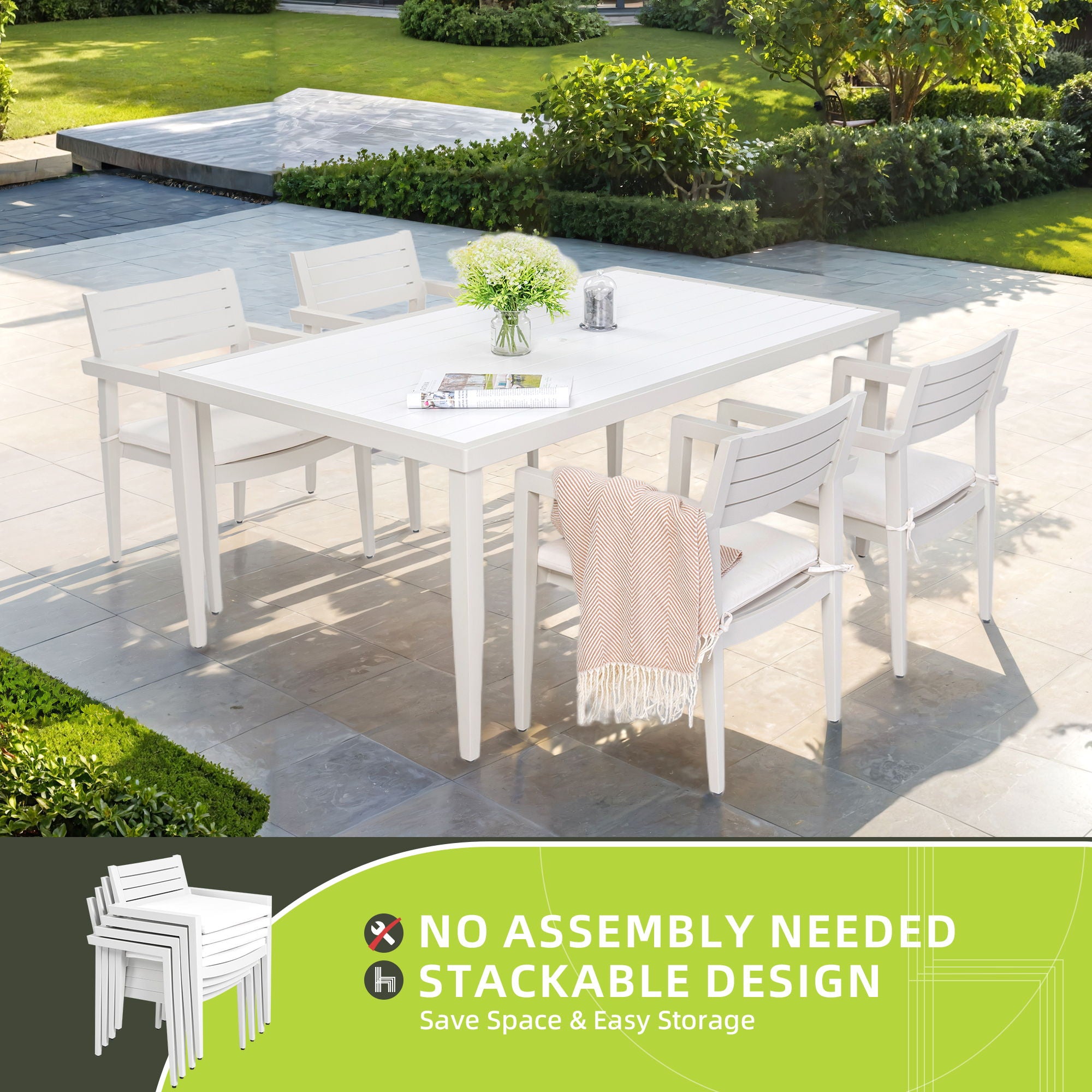 Outdoor Patio Stationary Dining Chairs With Outdoo Grade Sunbrella Fabric Cushions, Tapered Feet (Set of 4) - Grayish