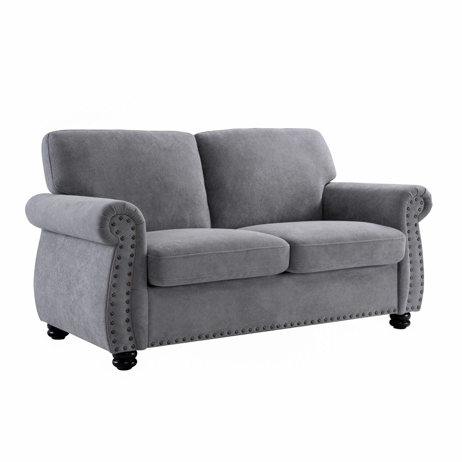 Soft Loveseat, Upholstered 2 Seater Couch, Loose Back Cushions And Turned Legs