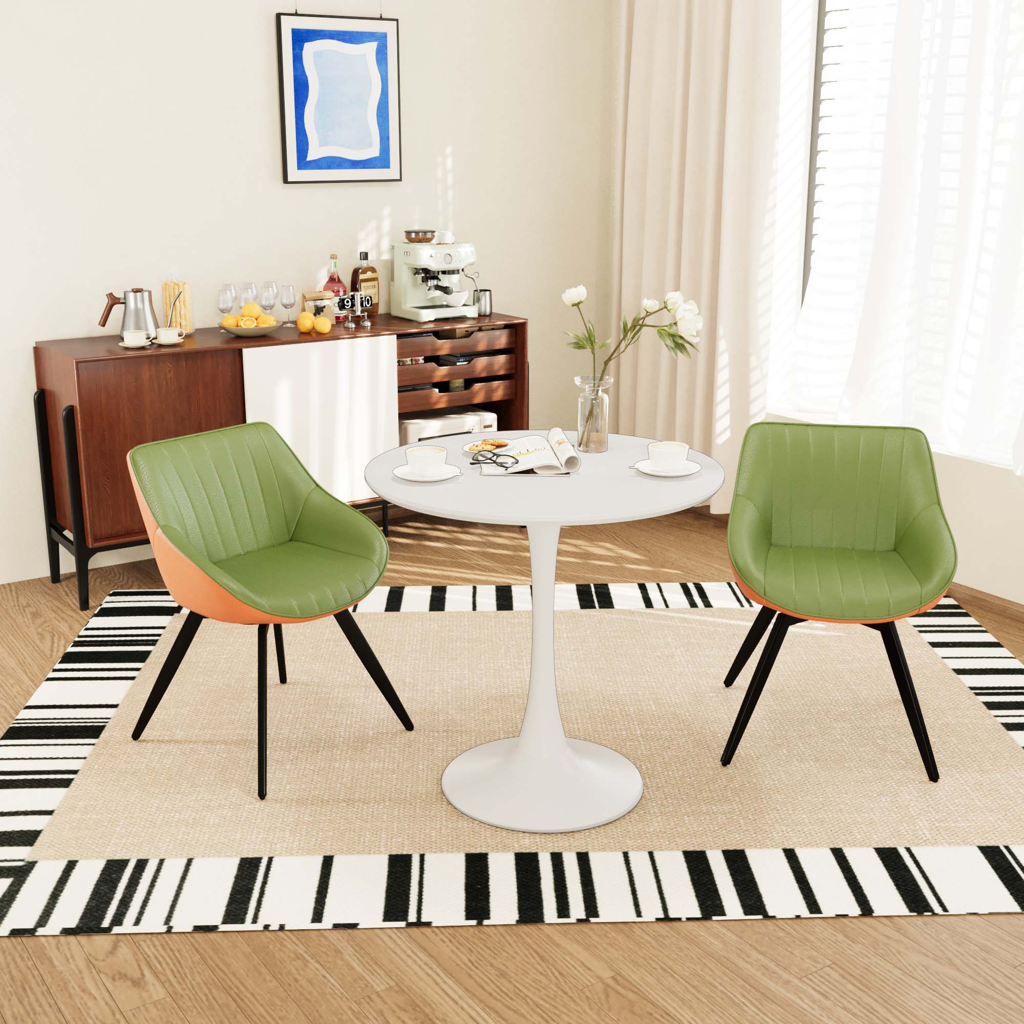 Round Dining Table Set With Tulip Design And 2 Chairs