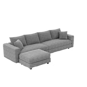 Plush Corduroy 4 Seat Sofa With Soft Pillows And Movable Ottoman
