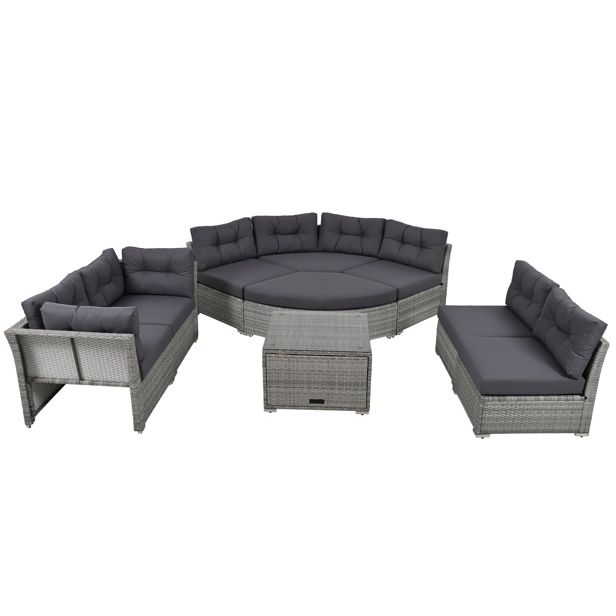 Elegant Patio Furniture Set Outdoor Daybed Rattan Sectional With Cushions And Center Table - Gray