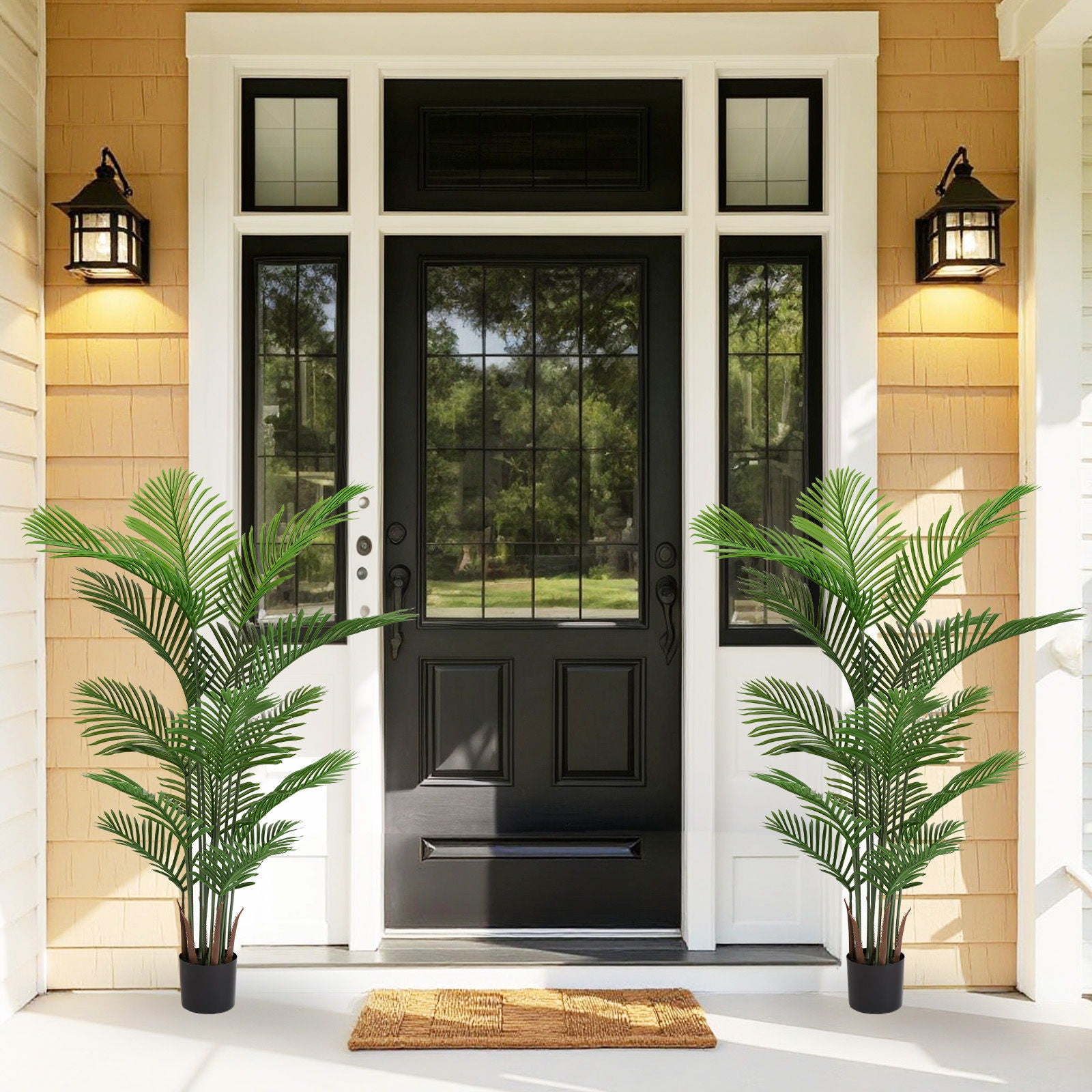 Simulate Plastic Flower Boxes With Leaves For Outdoor Home Decor (Set of 2) - Green