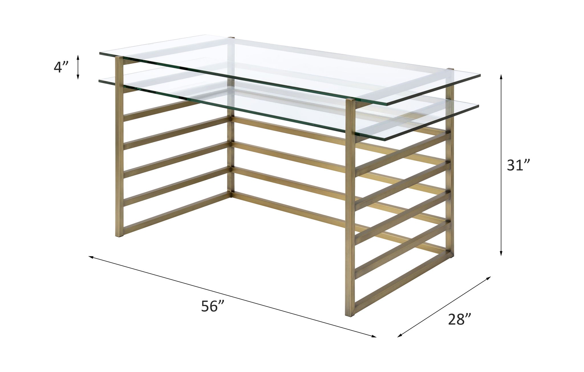 Shona - Writing Desk - Clear Glass Top & Antique Gold