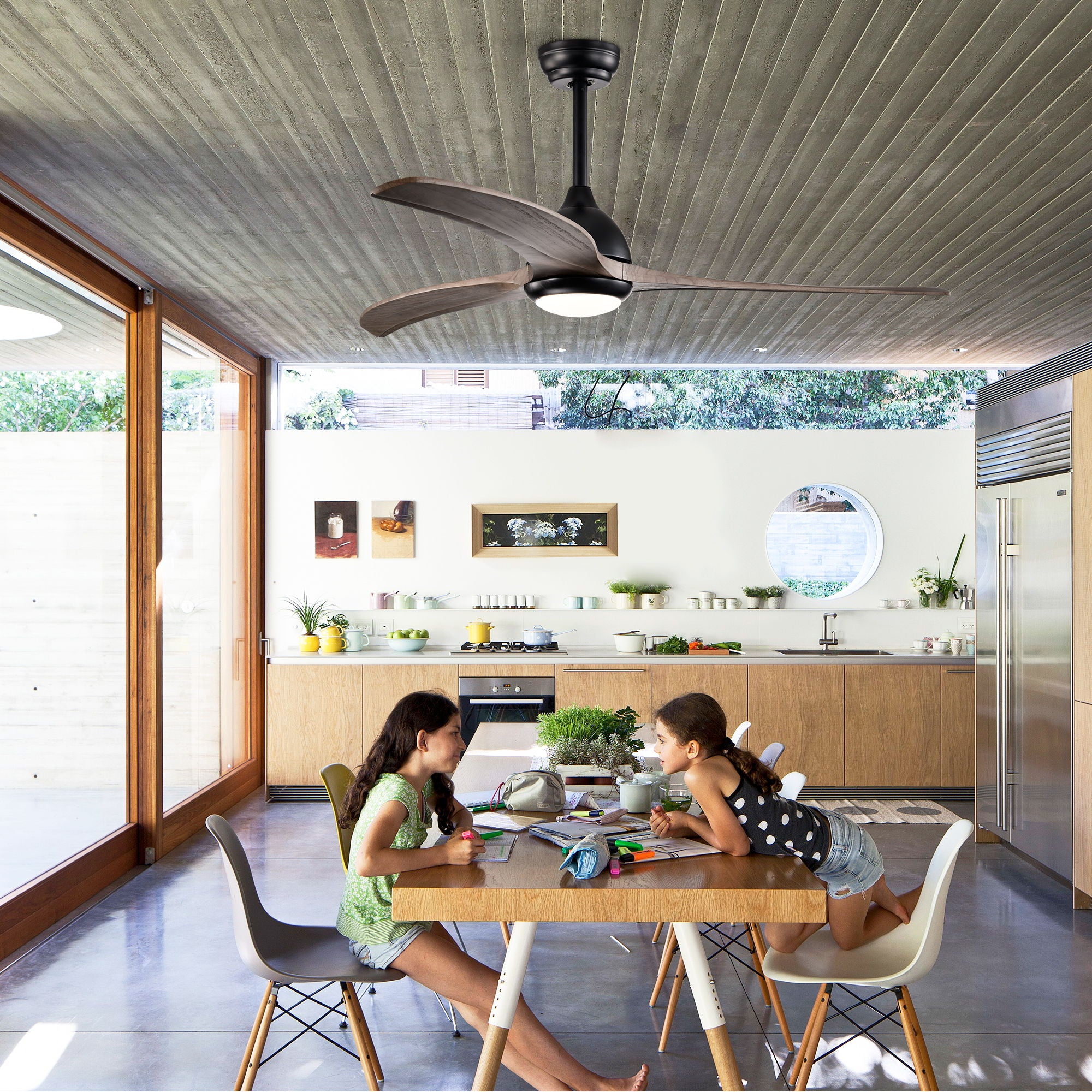 Indoor Outdoor Ceiling Fan With Light With Remote Control, Noiseless Reversible Motor, 6 Speed, 3 Color