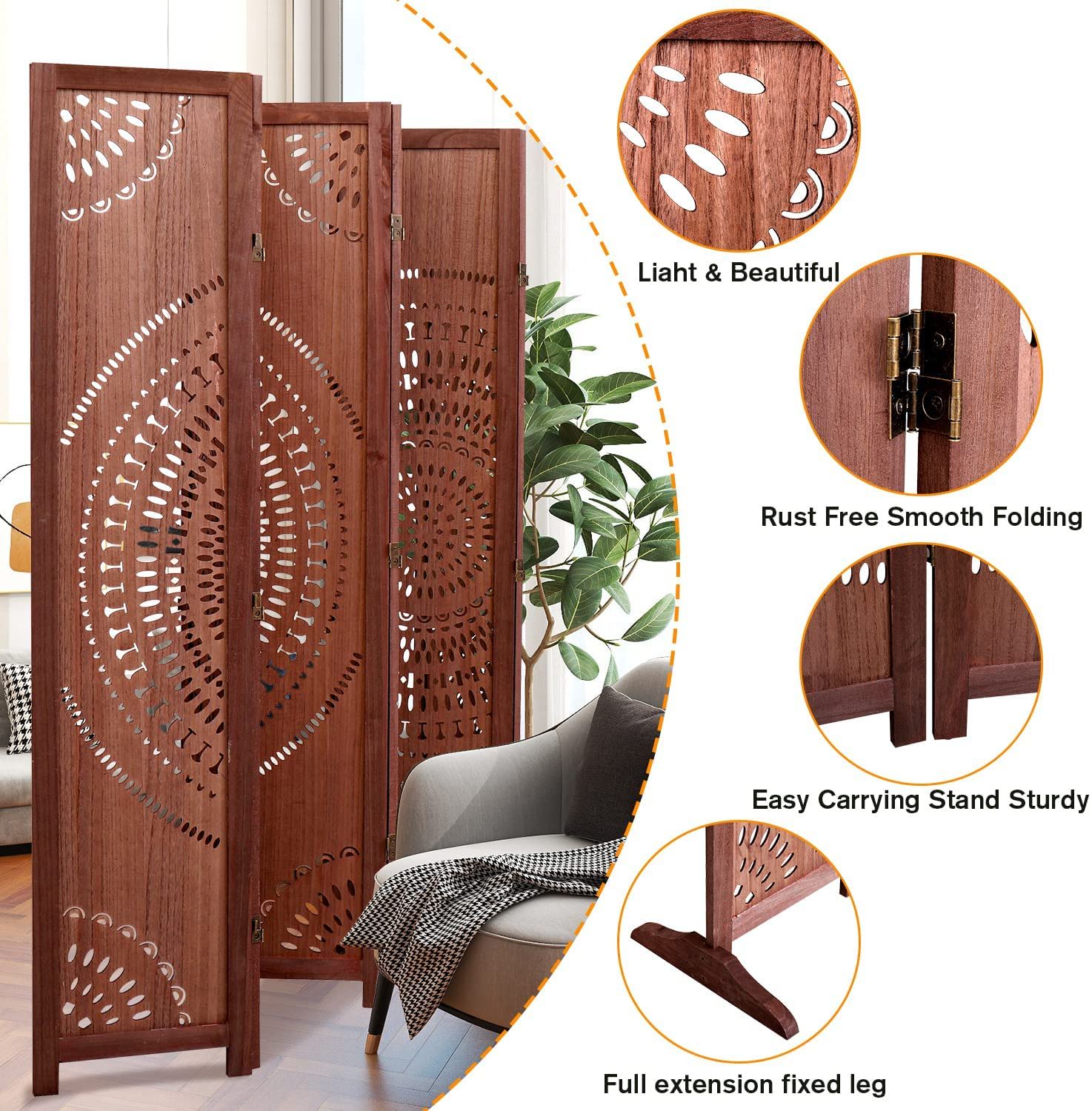 Panel Solid Wood Folding Room Divider