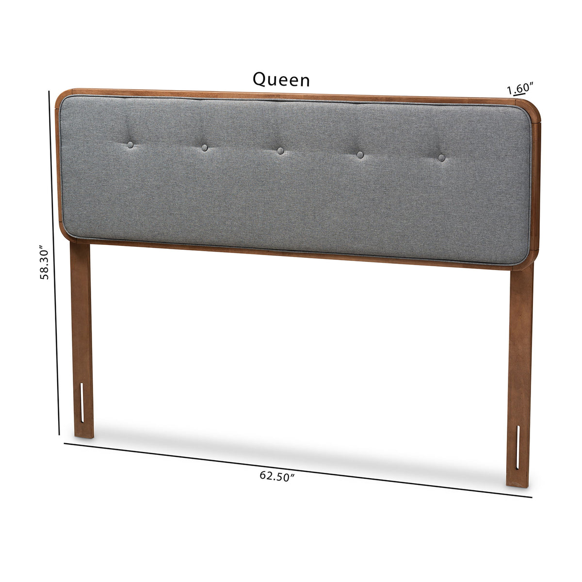 Palina Mid-Century Modern Dark Grey Fabric Upholstered Walnut Brown Finished Wood Queen Size Headboard