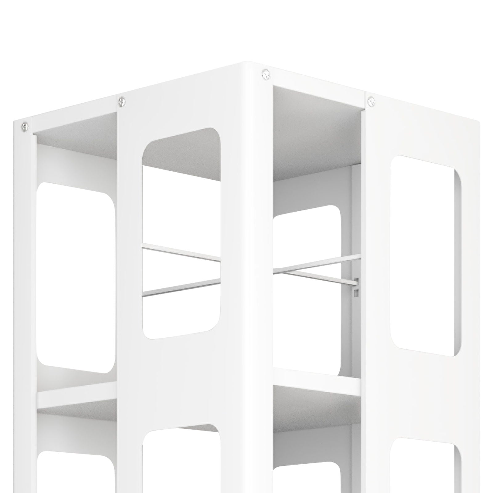 4 Tier All Steel Rotating Bookshelf With 360° Wheels, Large Size Sturdy & Spacious Book Rack, New Style Bookshelf - White