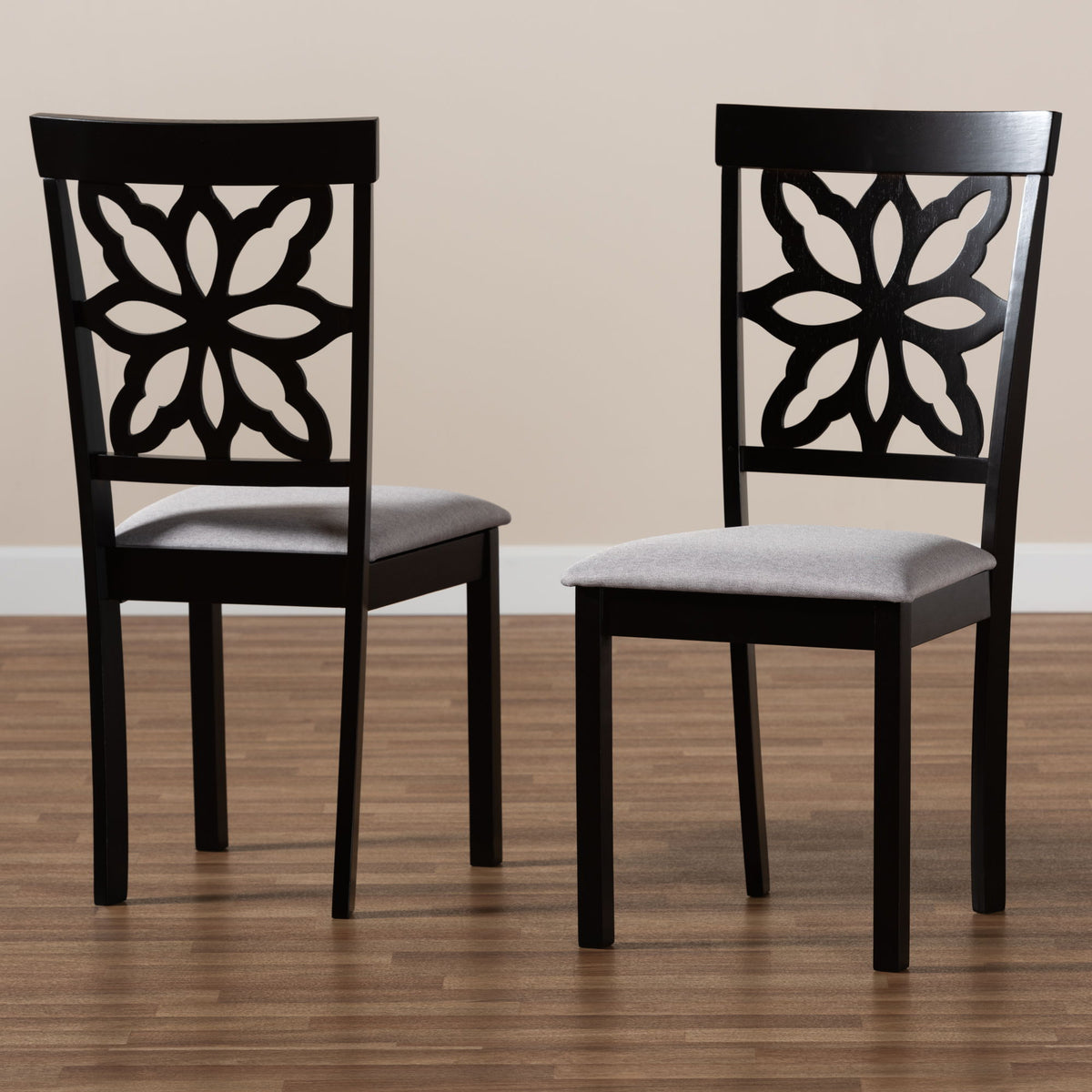 Samwell Modern and Contemporary Grey Fabric Upholstered and Dark Brown Finished Wood 2-Piece Dining Chair Set