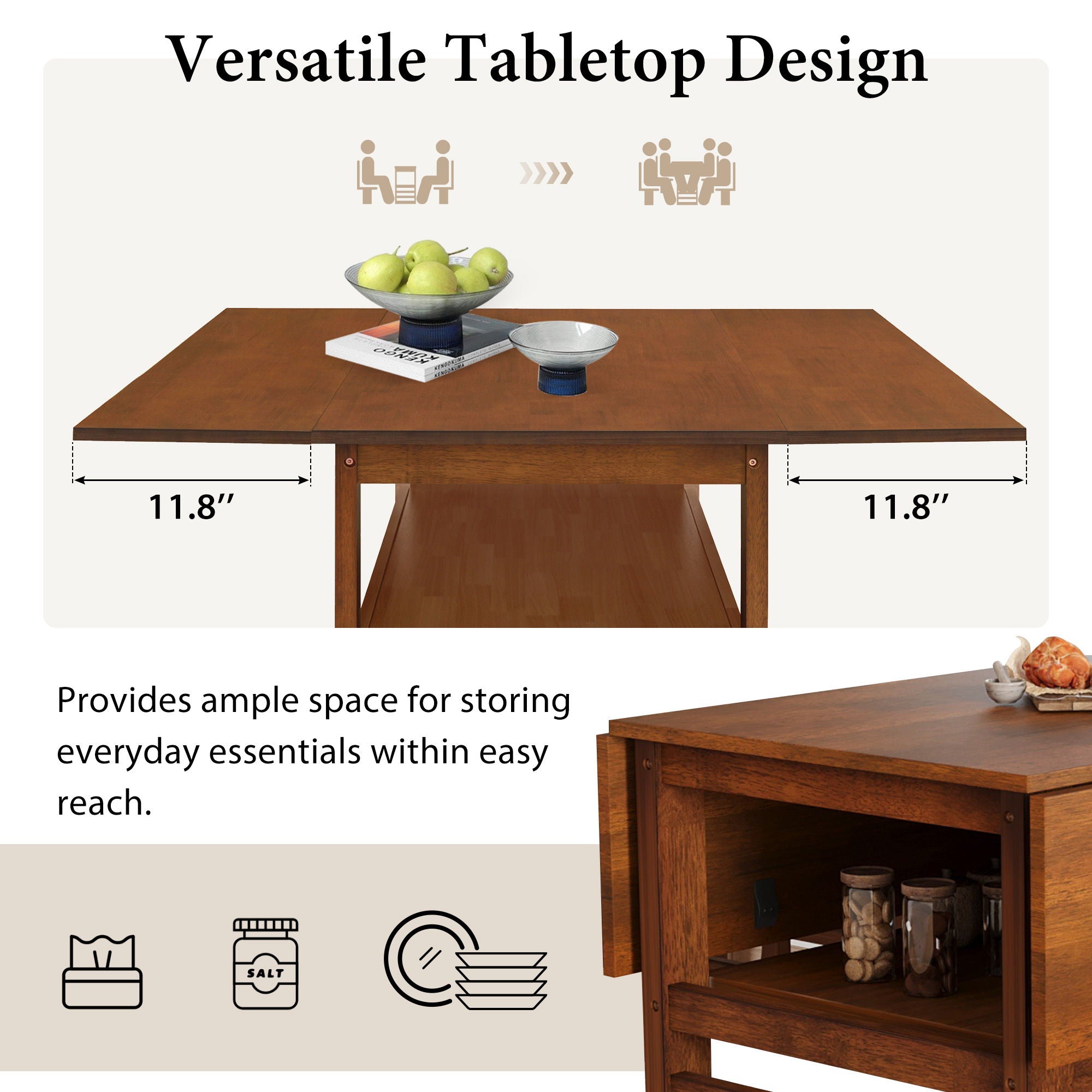 5 Piece Extendable Wood Square Dining Table Set With 2 Drop Leaves