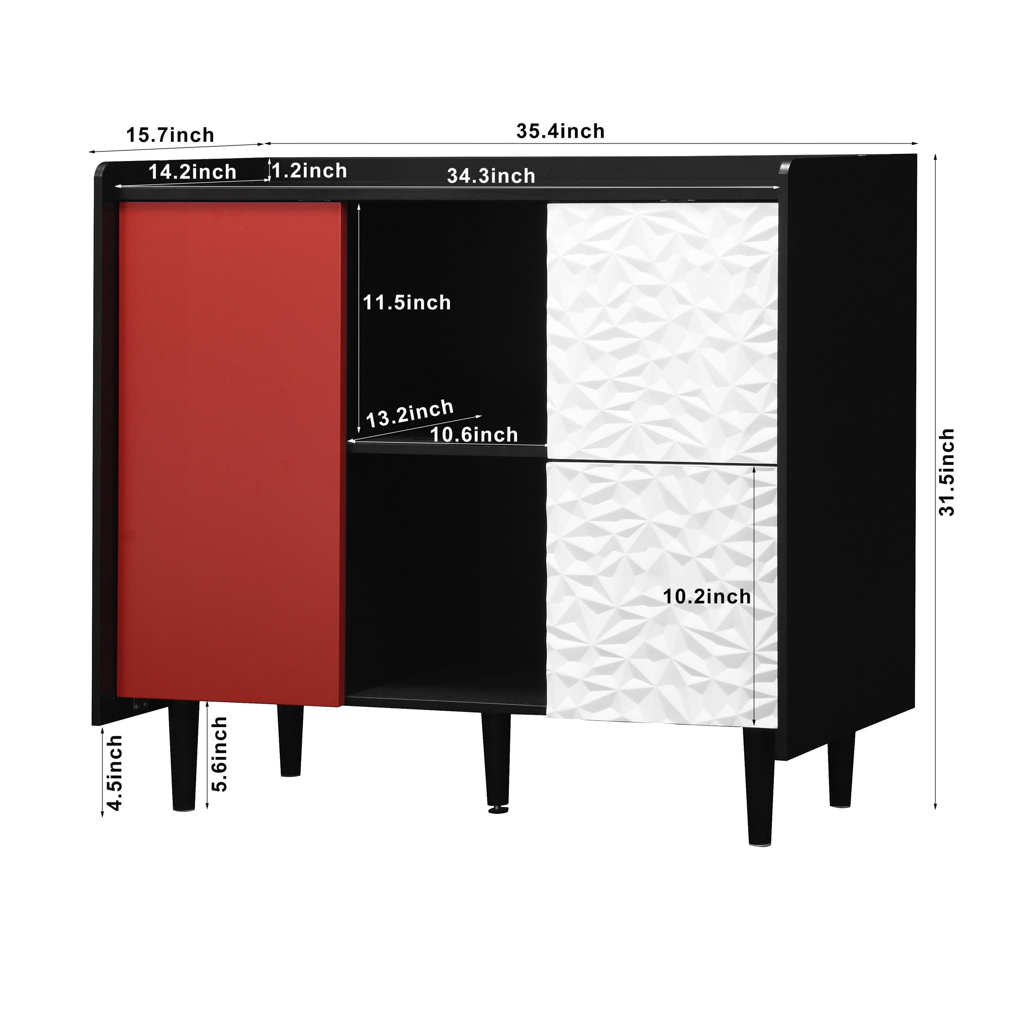 Modern Sideboard Buffet Cabinet With Red Doors And Unique Panel Styling