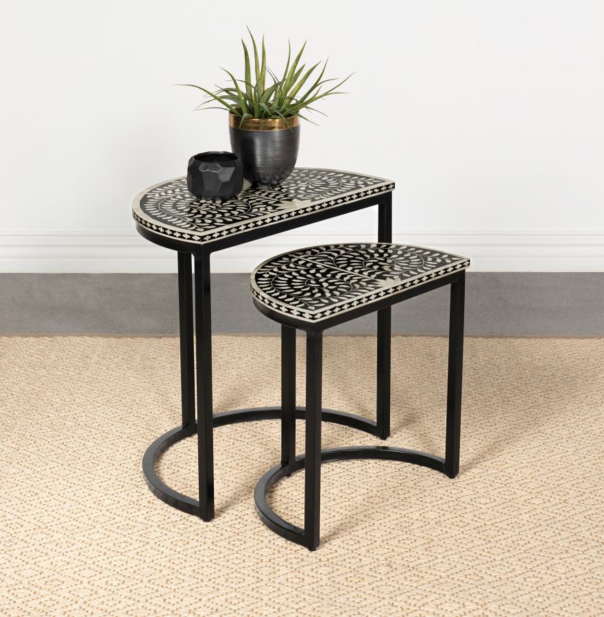 Coaster Fine Furniture Zakiya - 2 Piece Demilune Nesting Table Set - Black And White | Meri Furniture