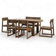 7 Piece Outdoor Dining Set For 6, Table With Umbrella Hole & 6 Armless Chairs For Backyard - Brown