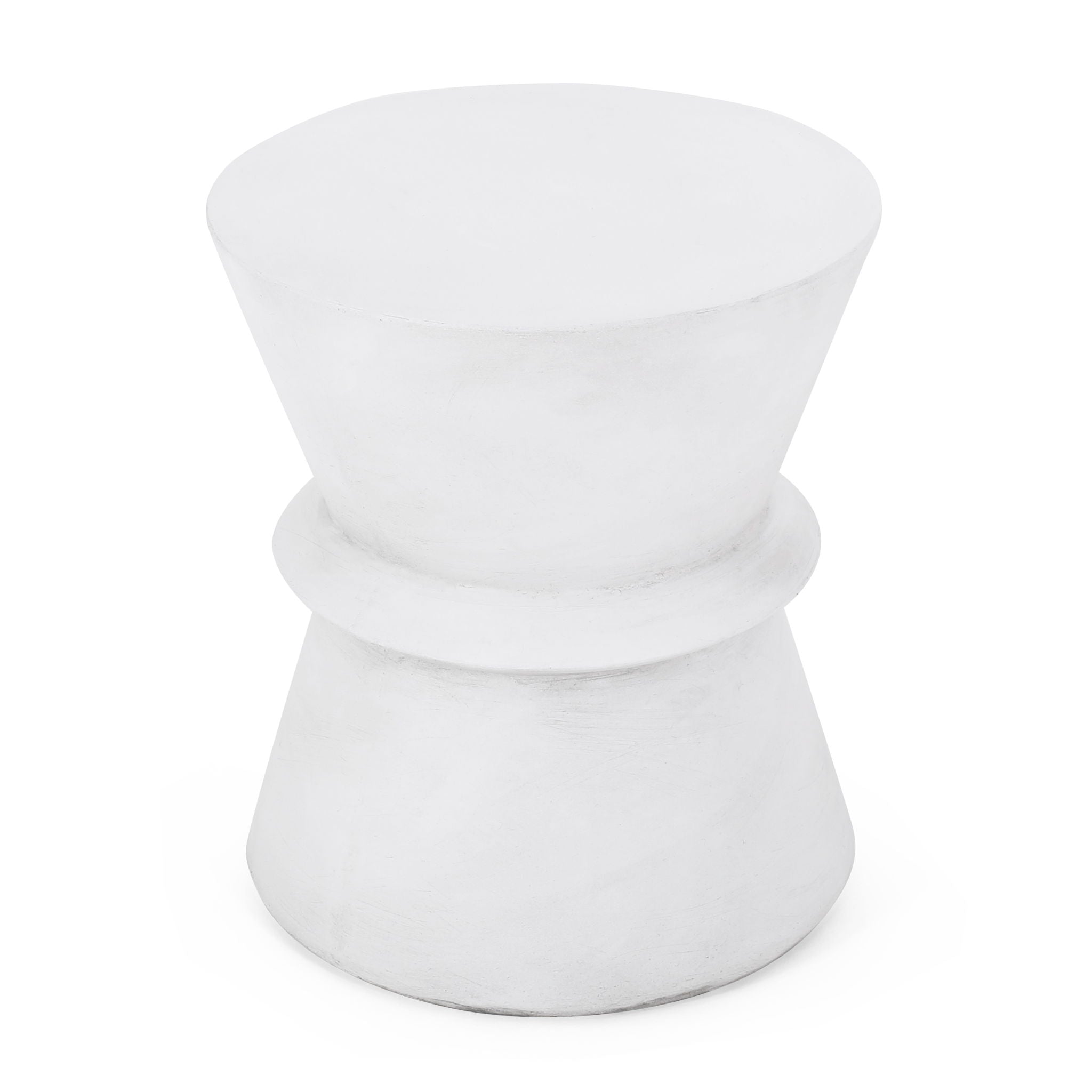 Outdoor Lightweight Concrete End Table With Hourglass Structure - Antique White
