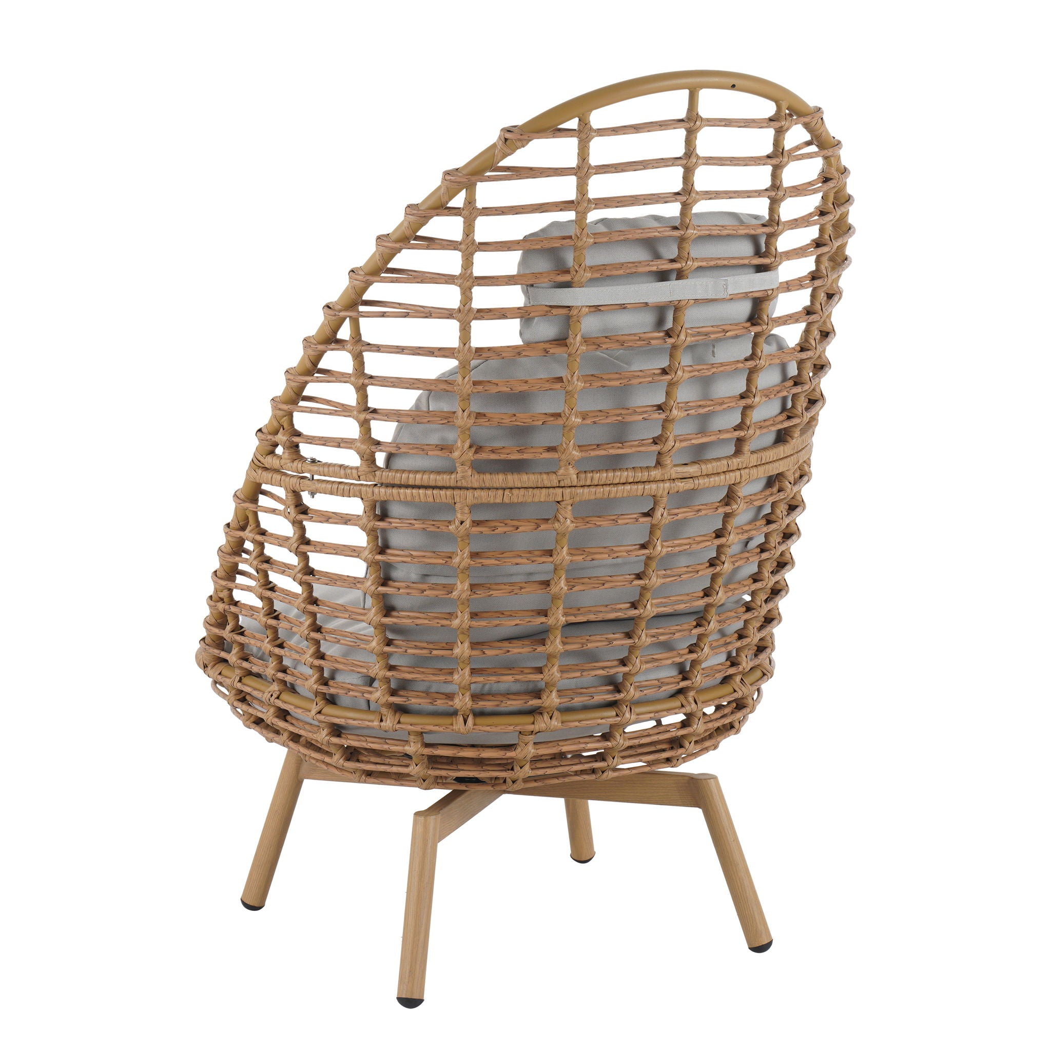 Ellis - Outdoor Wicker High Back Lounge Chair, Teak Finished Leg - Light Brown / Beige