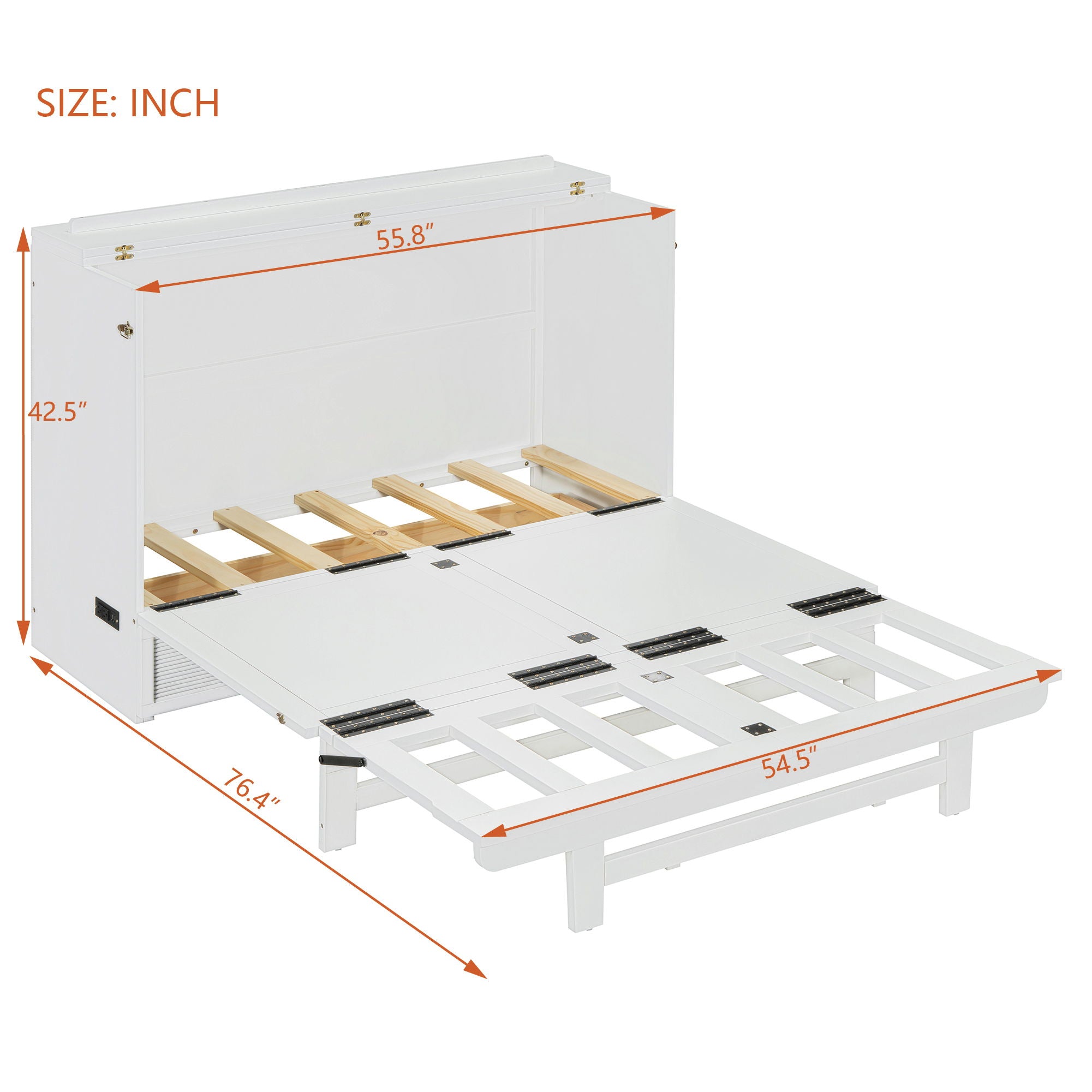 Murphy Bed With Large Drawer, USB Ports And Outlets