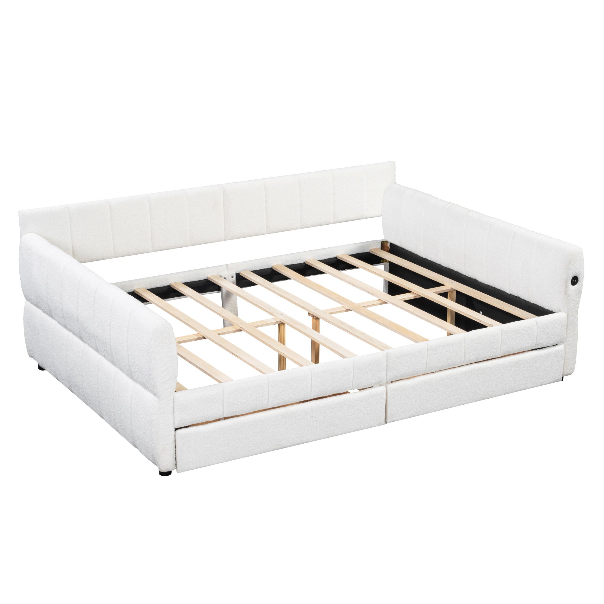 Upholstered Platform Bed With USB And 2 Drawers