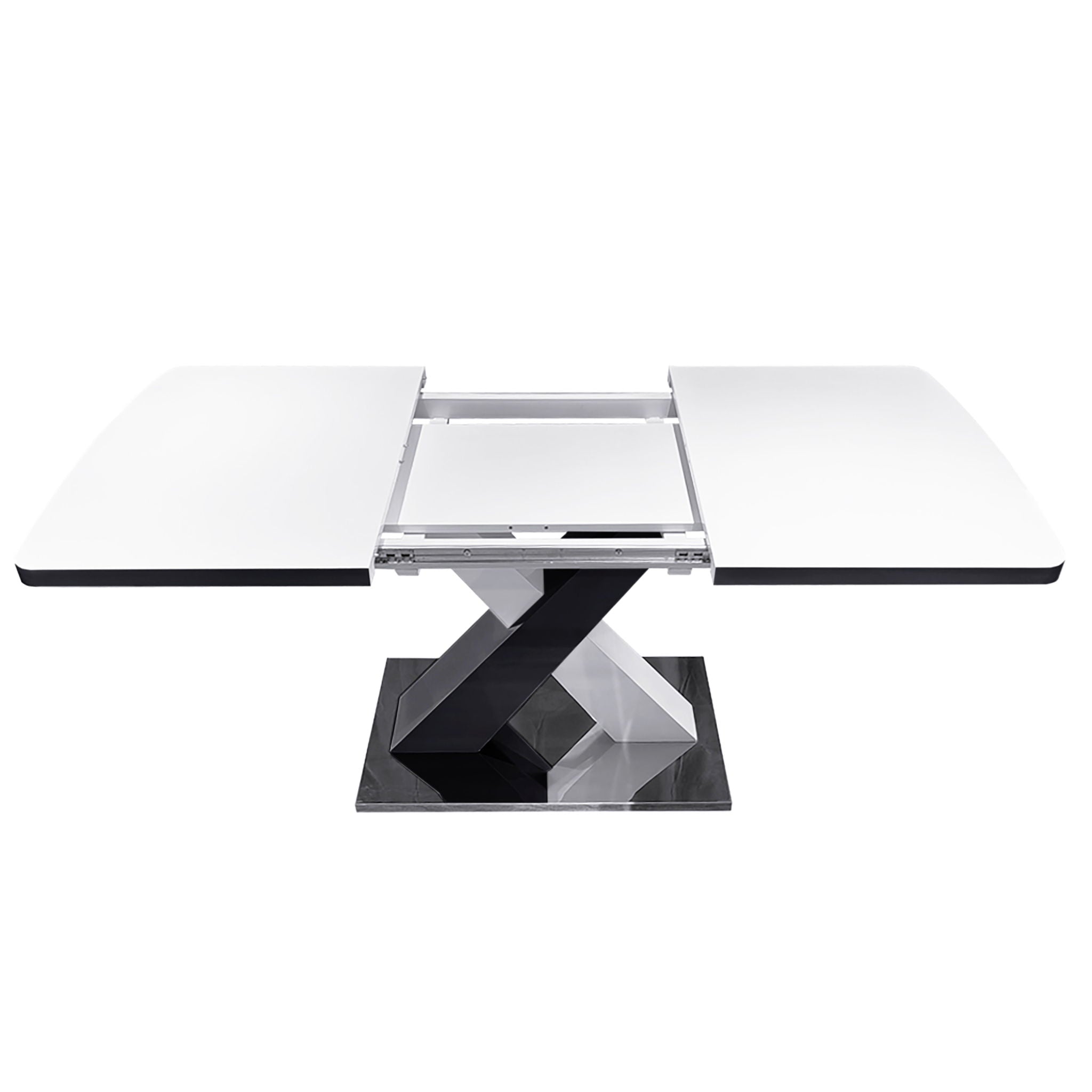 Rectangle Dining Table, Stretchable, Table Top With X Shape And Legs And Base - White / Black