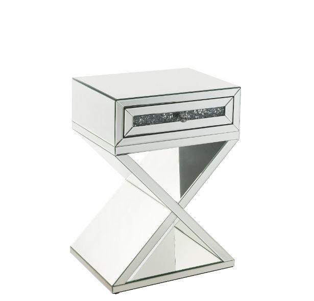 ACME Noralie - Accent Table X-Shaped Base - Pearl Silver - Wood | Meri Furniture