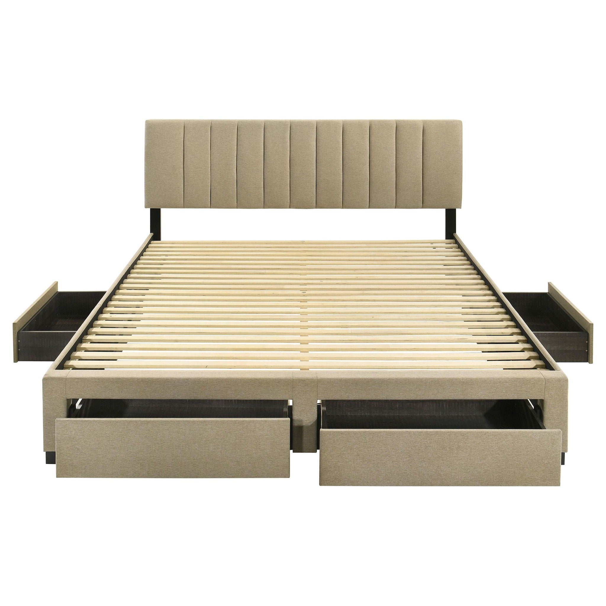 Wheatland 4-drawer Upholstered Eastern King Storage Bed Brown