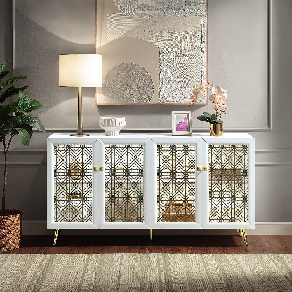 ACME Gaerwn - Console Cabinet With LED - White High | Meri Furniture