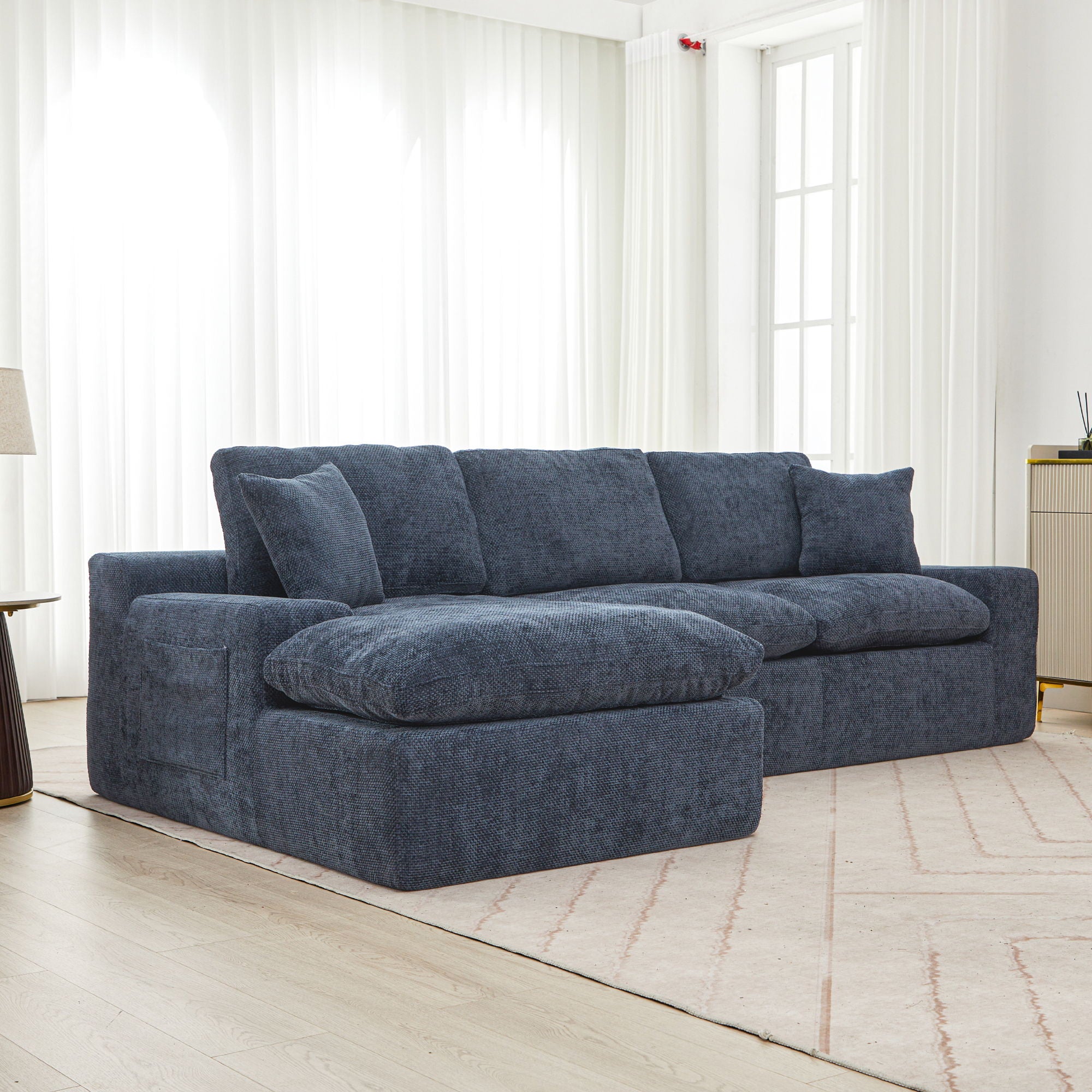 Cloud Sectional Sofa With Double Layer Cushion And Side Pockets, Free-Combined
