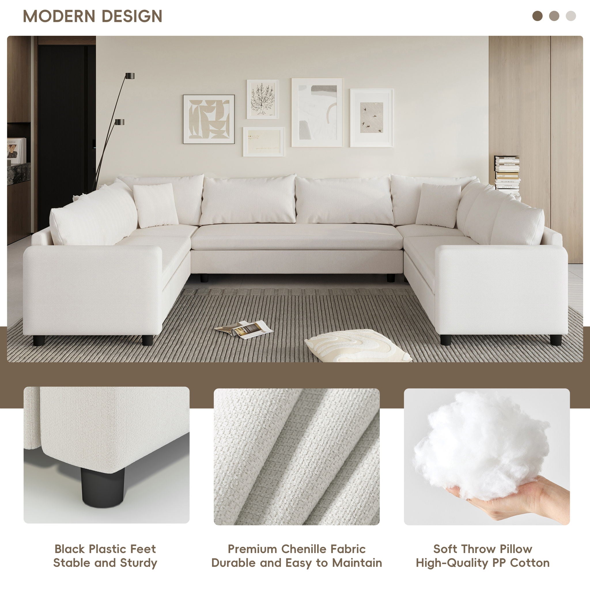 Modular Sectional Reversible U Shaped Couch Set, Free Combination Minimalist Style, Oversized 8 Seat Convertible Sofa