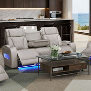 Jazz 84"W Ice Leather Aire Transformer Power Reclining Sofa with Power Headrest, LED Lights, Wireless Charging Drop-Down Table, USB & USB-C Ports, Storage & Cupholders