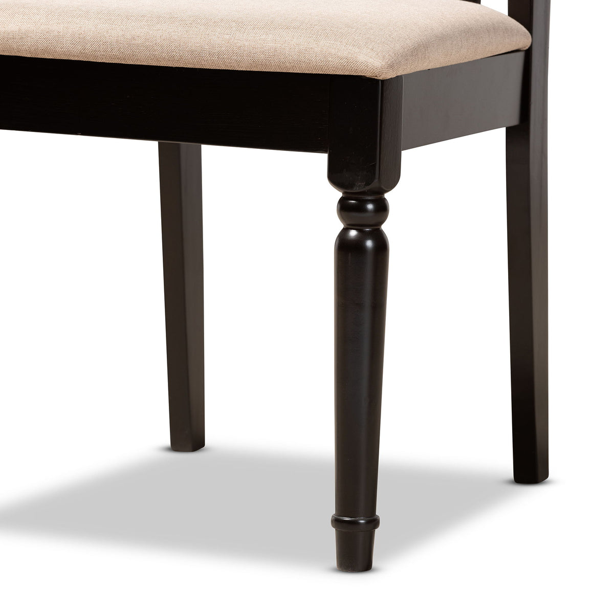 Callie Modern and Contemporary Sand Fabric Upholstered and Dark Brown Finished Wood 5-Piece Dining Set