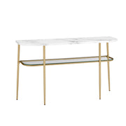 Modern Minimal Curved Faux Marble Entry Table - Gray / Gold