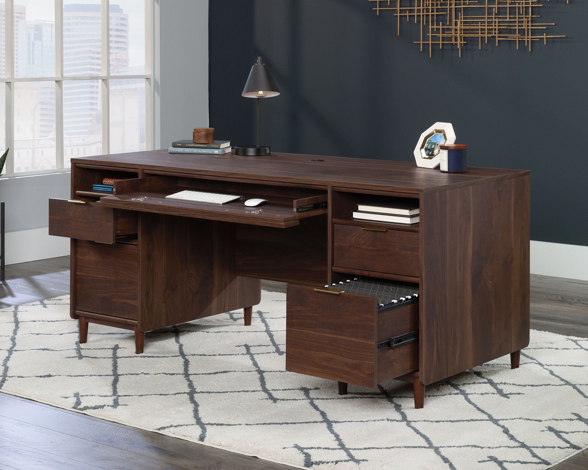 Executive Pedestal Desk in Grand Walnut