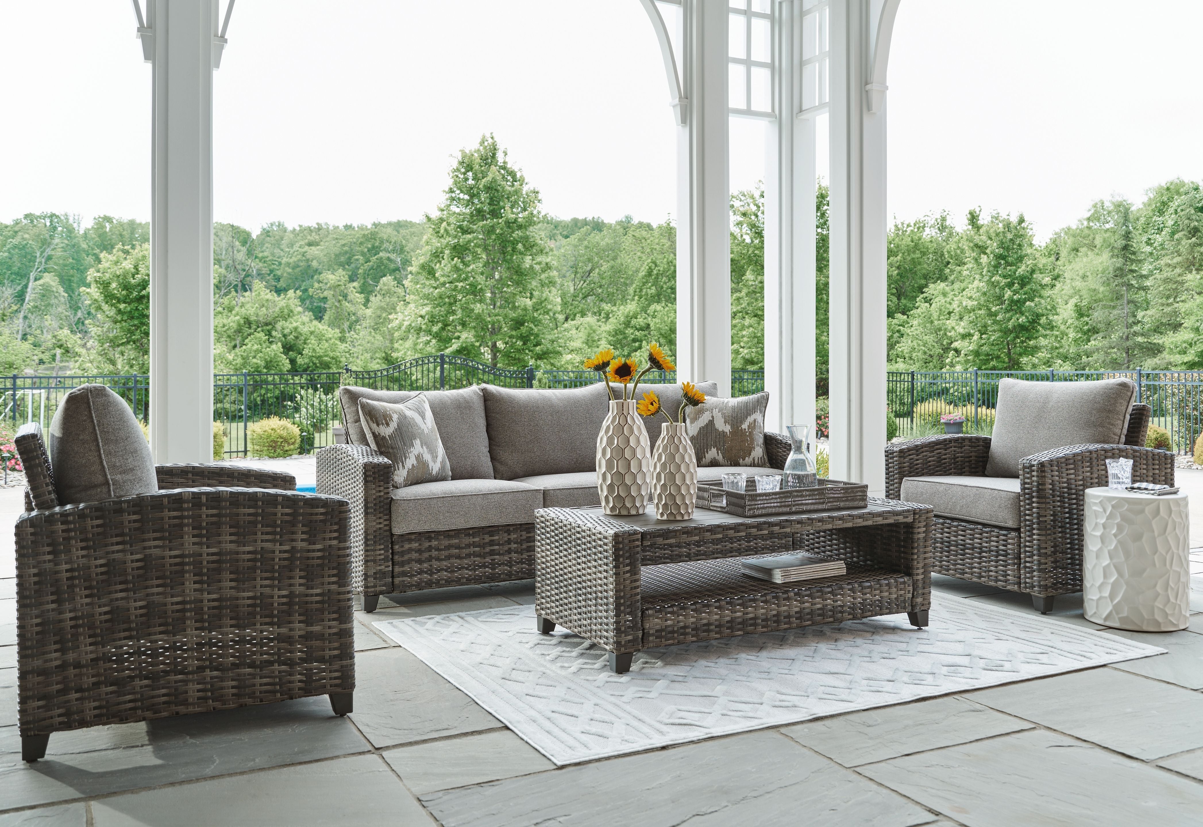Signature Design by Ashley® Oasis Court - Gray - Sofa, Chairs, Table Set (Set of 4) | Meri Furniture