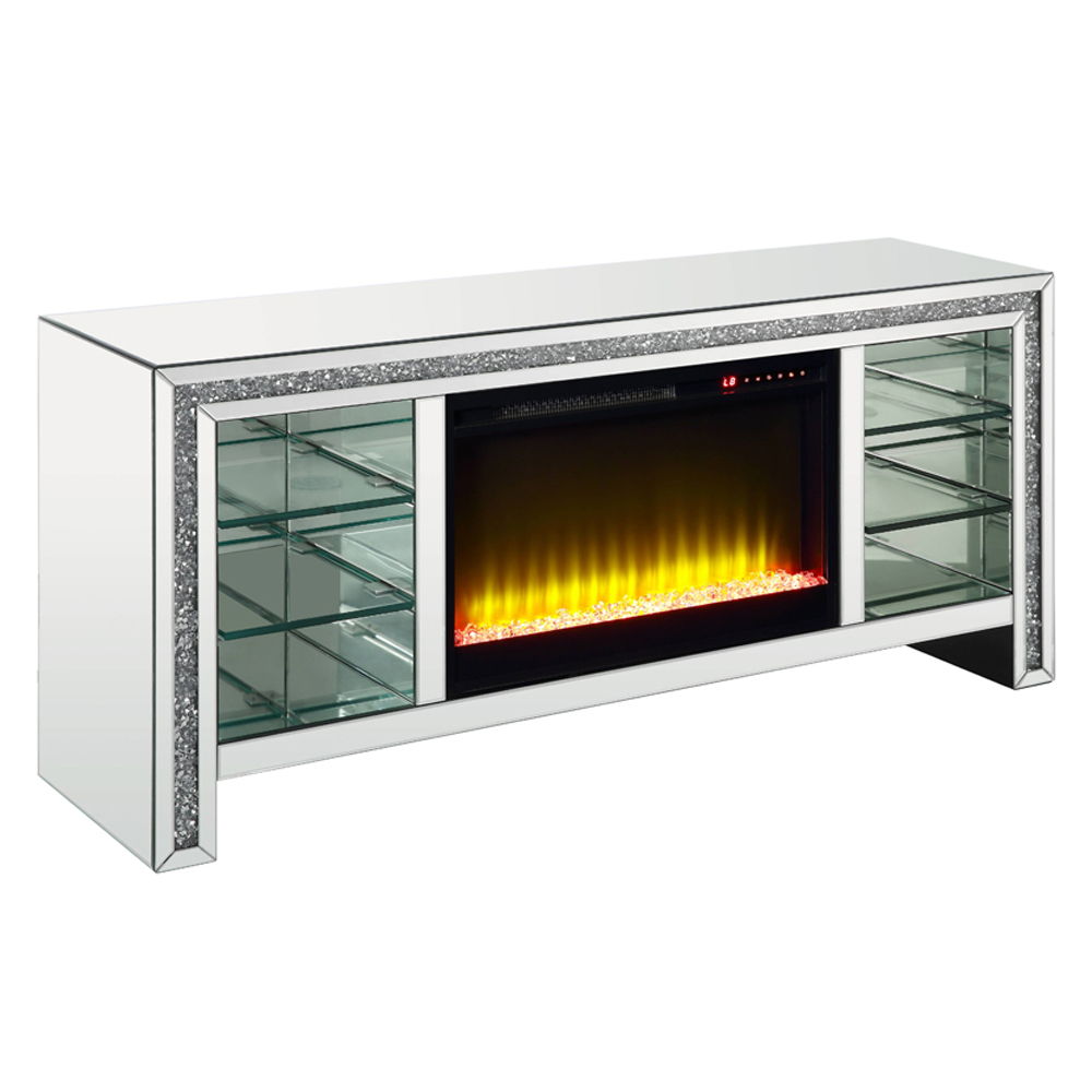 Noralie - 28" TV Stand With Fireplace & LED - Mirrored & Faux Diamonds