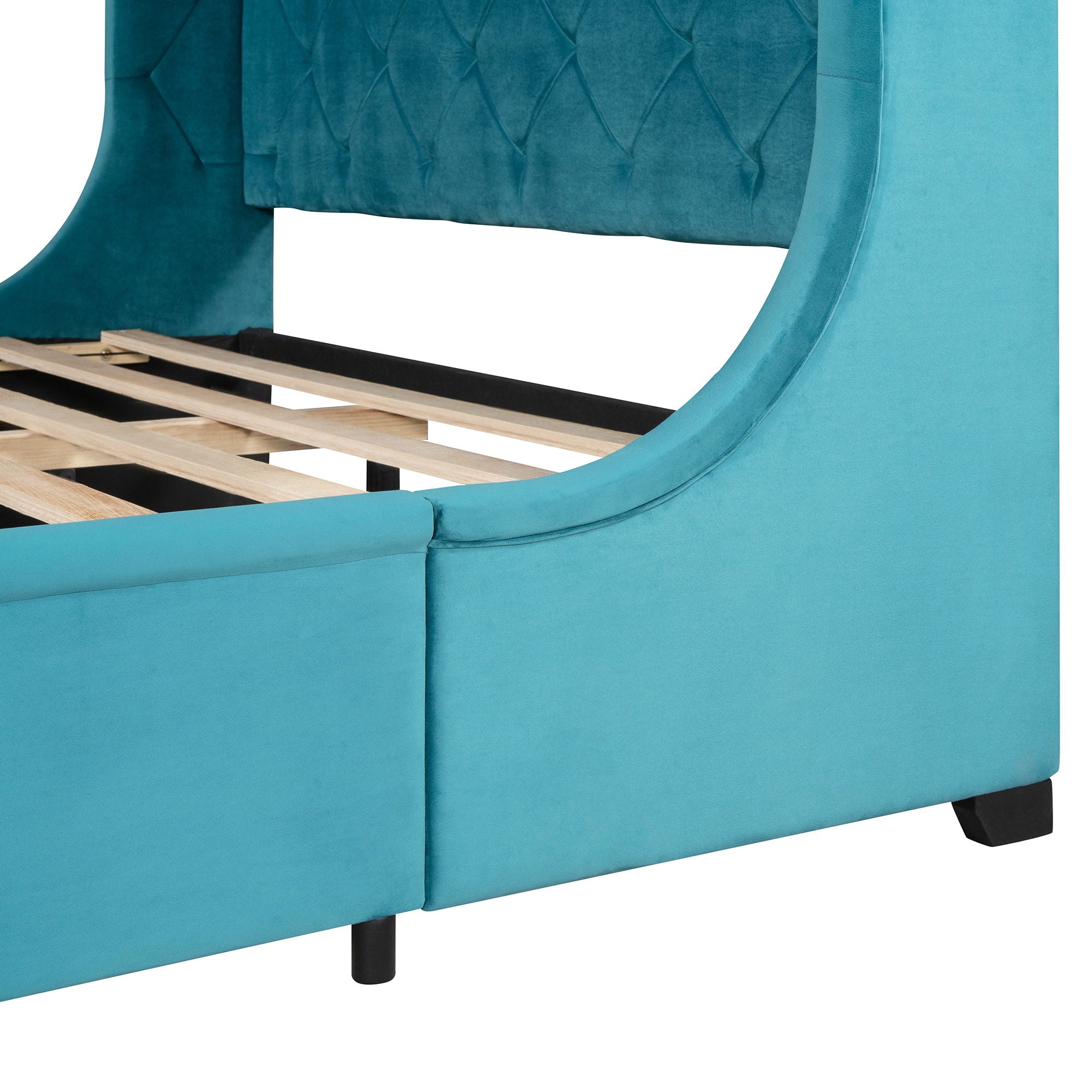 Storage Bed Velvet Upholstered Platform Bed With Wingback Headboard And A Big Drawer