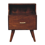 T Bar Raised Back Bedside Table - Chestnut