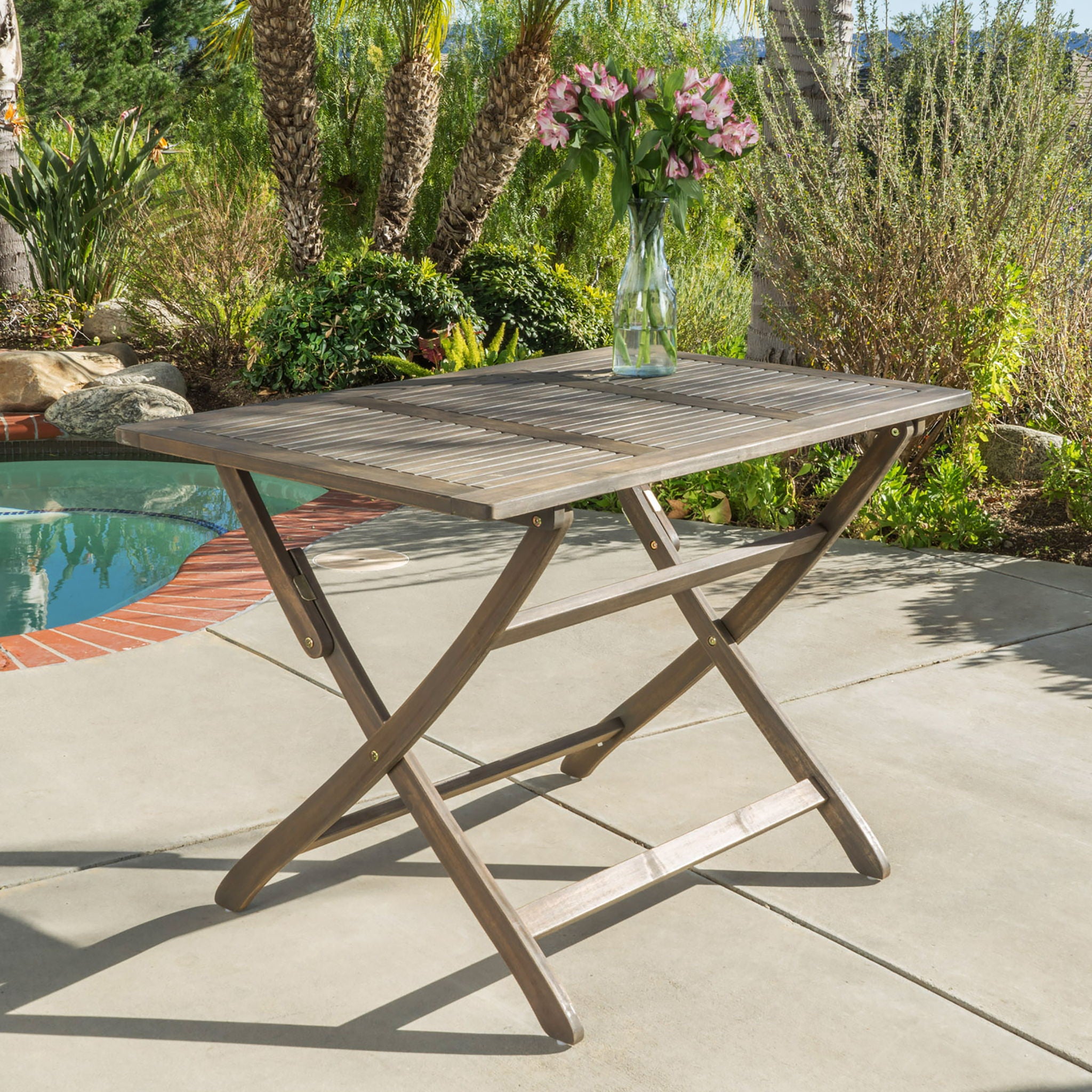 Blissique - Outdoor Foldable Wood Dining Table With Slat Design