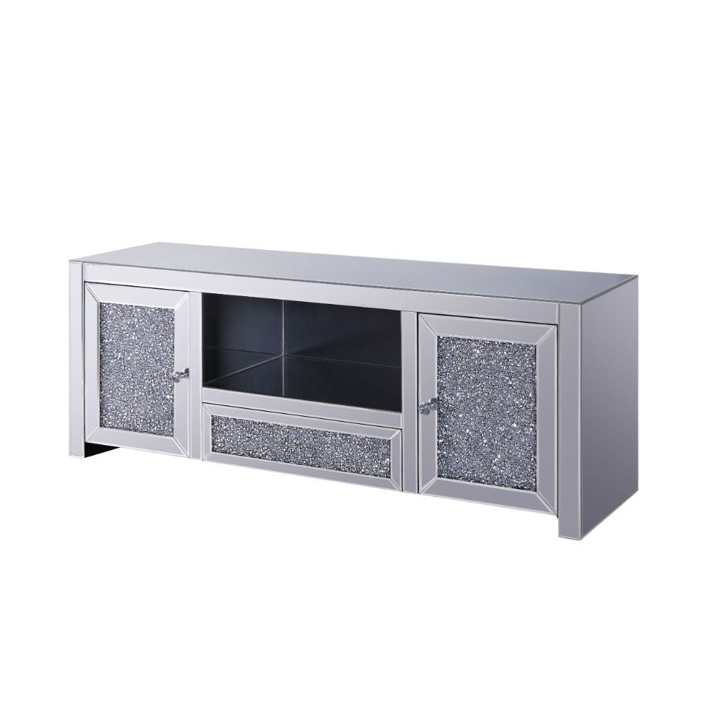 ACME Noralie - TV Stand - Mirrored & Faux Diamonds - 22" | Meri Furniture