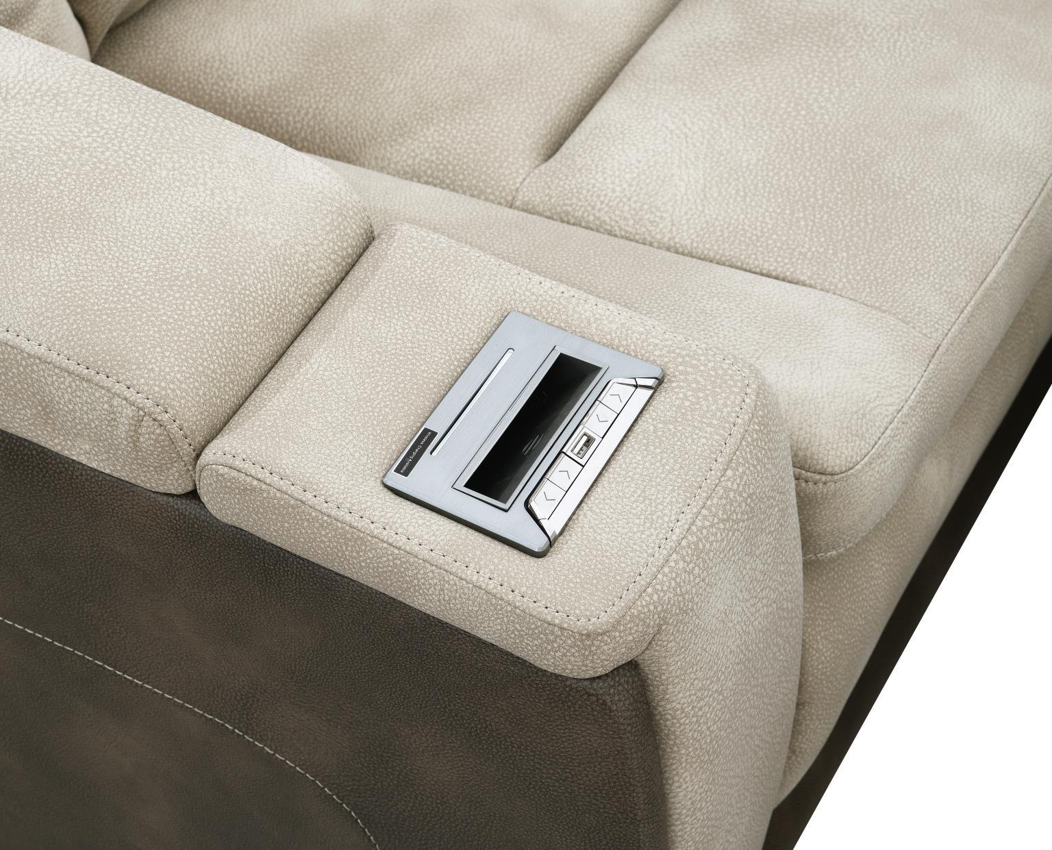 U78 - Power Reclining Sofa With Power Headrest, Reading Light, Magzine Pocket, Storage Arms / USB And Wireles Charger - Sand / Brown