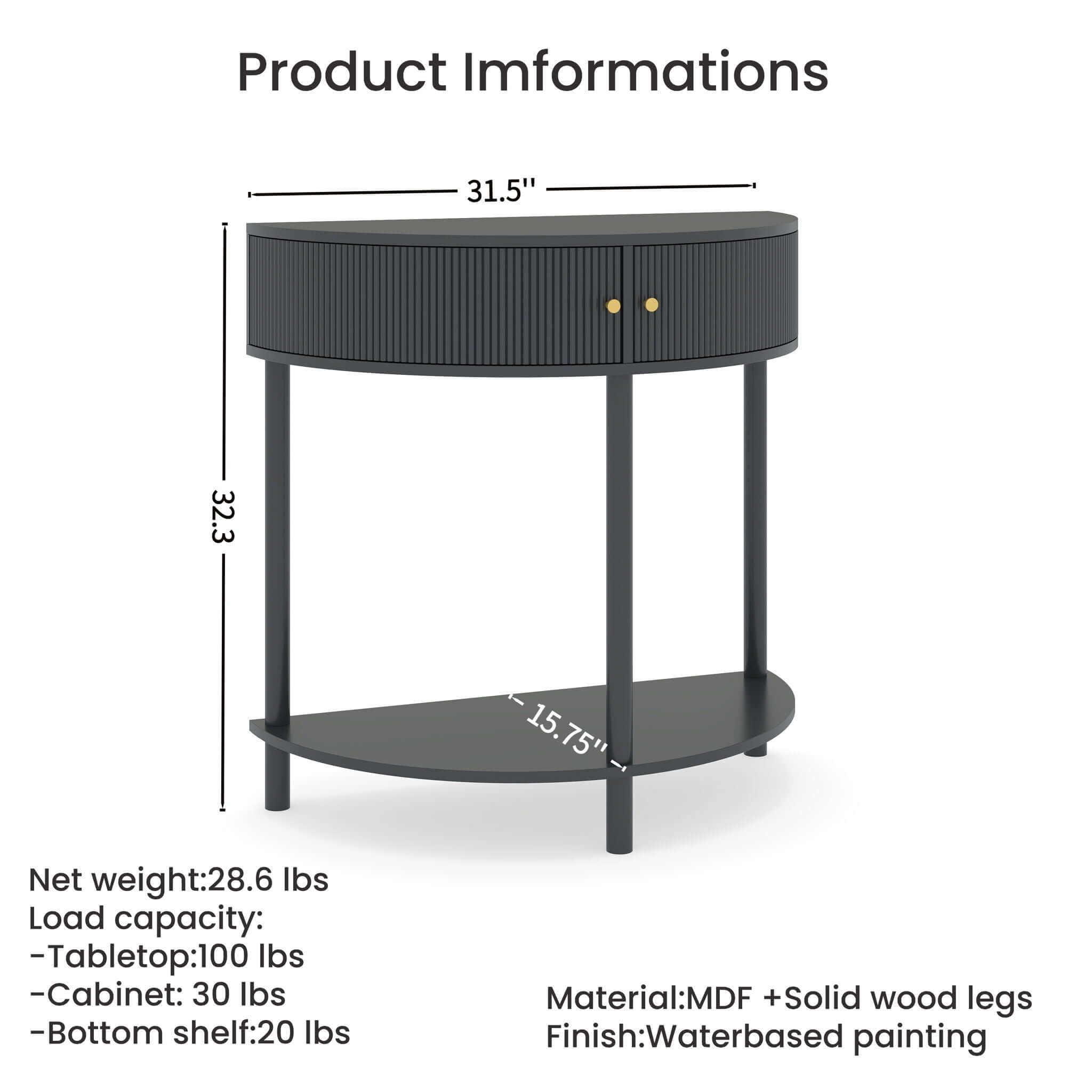 Demi Lune - Console Table With 2 Storage Drawers