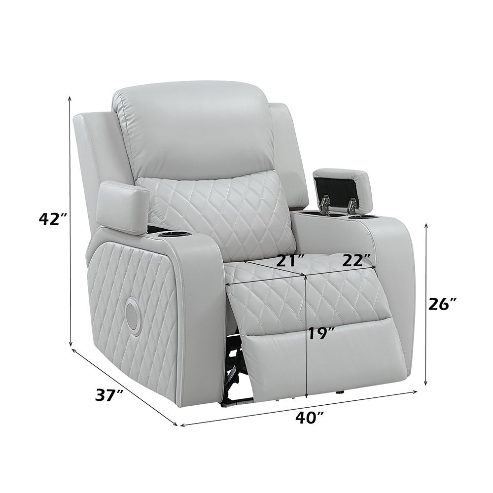 Elonzo - Power Motion Recliner With LED, Power Headrest & Speaker - Light Gray