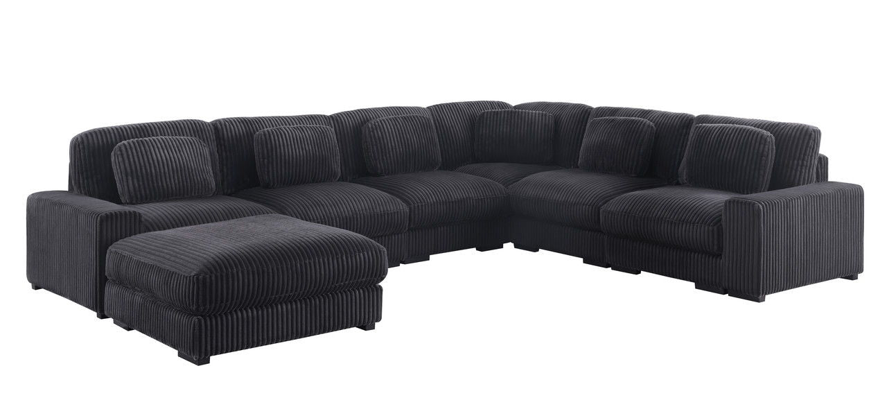 Sloane 151"W Charcoal Corduroy Fabric Reversible L-Shape Modular Sectional Sofa with Ottoman