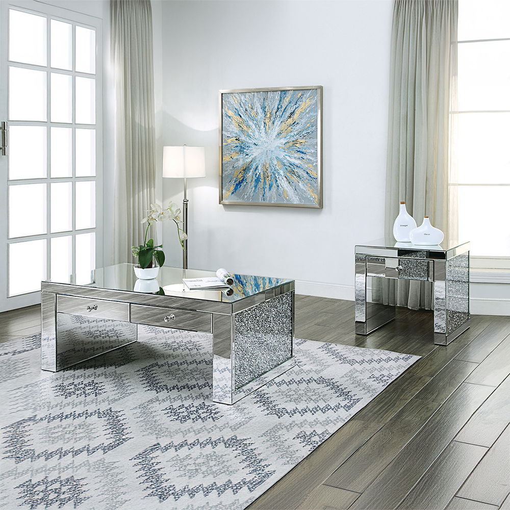 Noralie - 19"H Coffee Table - Mirrored & Faux Diamonds