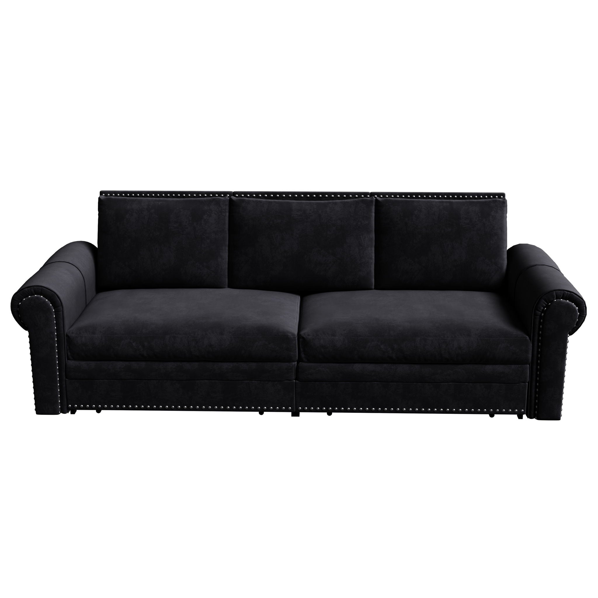 3 In 1 Convertible Sleeper Sofa With Nailhead Trim & Rolled Arm