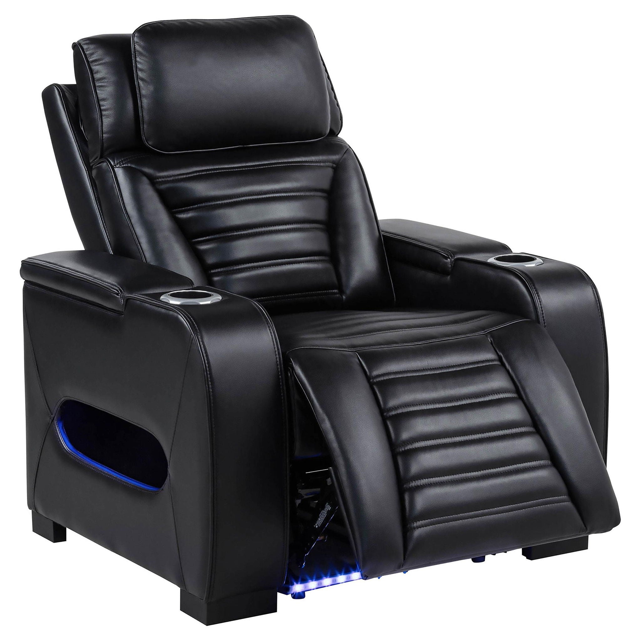 Zuma 3-piece Faux Leather Dual Power LED Sofa Set Black