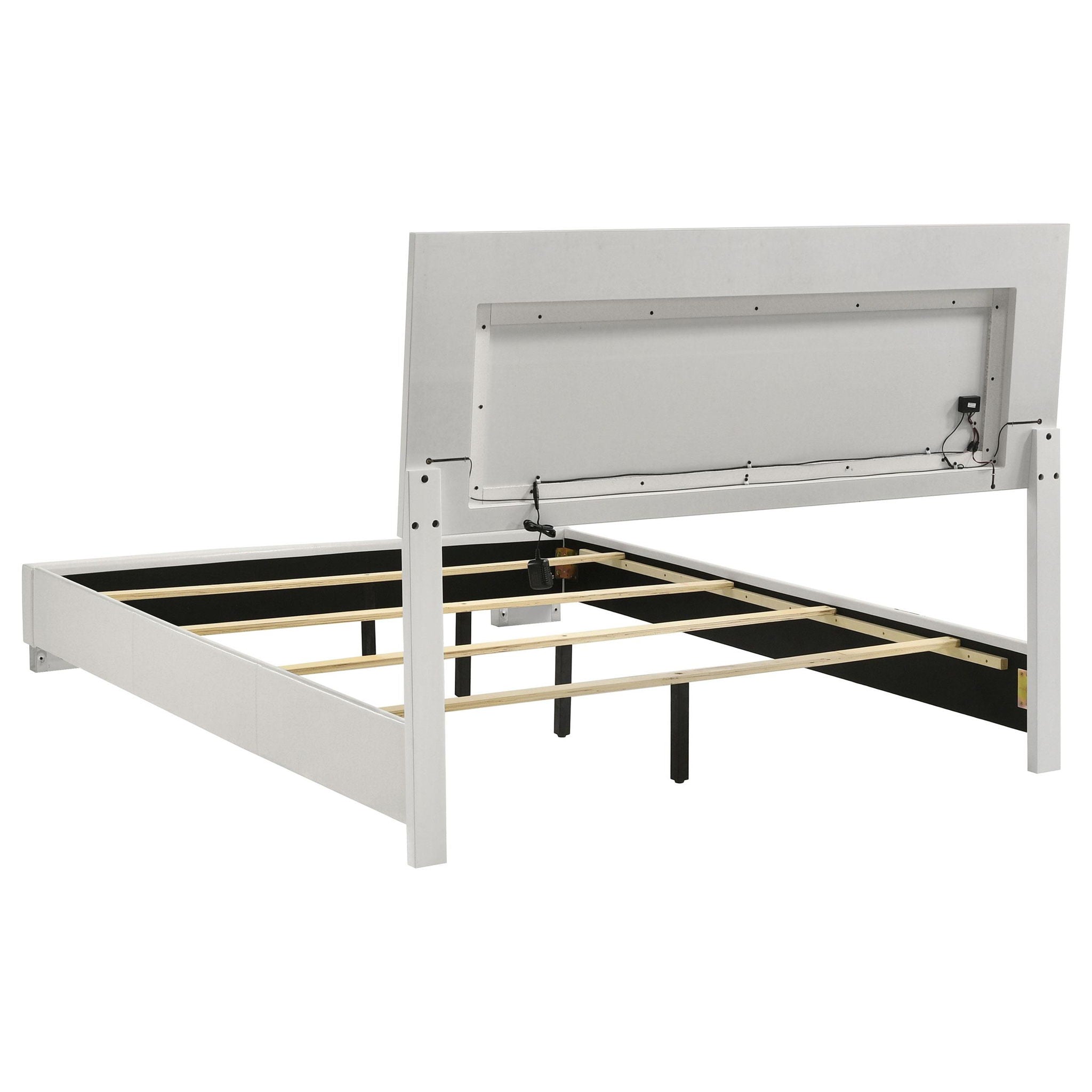 Felicity Wood Queen LED Panel Bed White High Gloss