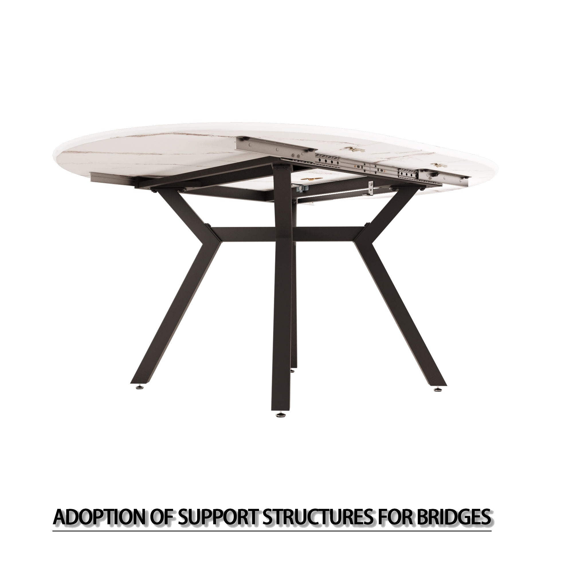 Modern Extendable White Circular Dining Table with MDF Top and Metal Legs for 4-6 Persons
